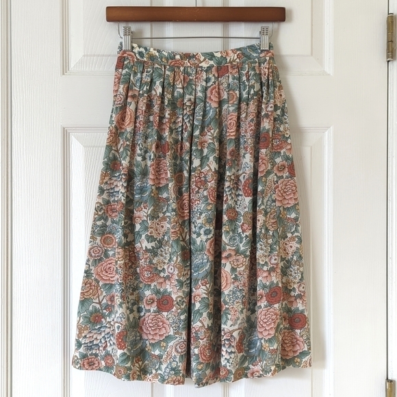 J.G. Hook 80's Vintage Flowy Floral Print Pleated High Waist A-Line Midi Skirt 6 - Picture 13 of 14